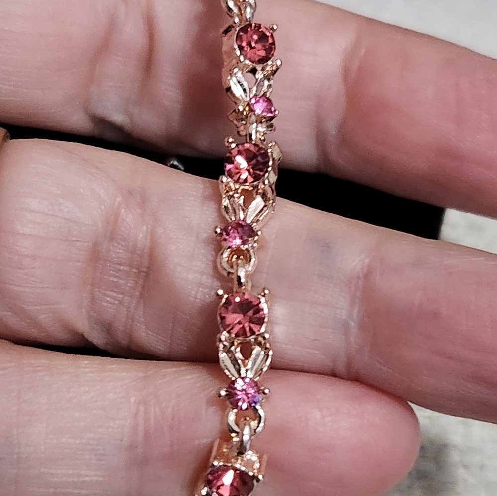 New Womens Pink Sapphire CZ Rose Gold Bracelet 6" - Picture 2 of 4